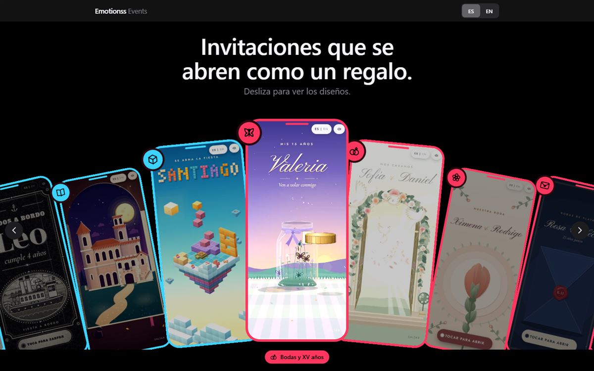 A row of animated invitation designs shown on phone screens